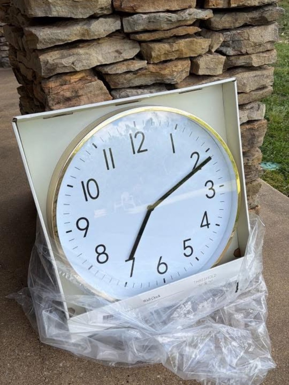 Threshold White Face Wall Clock with Gold Rim